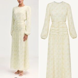VEILED Randa Ruched Maxi Dress Honey Floral Sz XS NWT